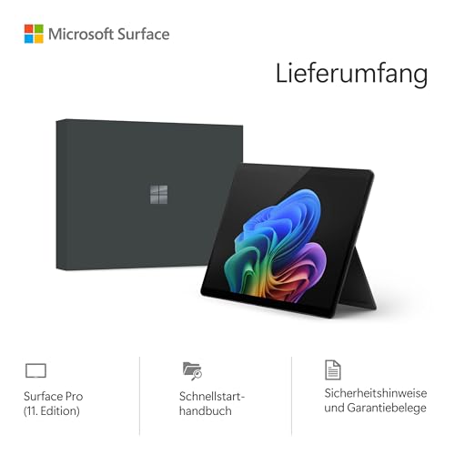 Microsoft Surface Pro, 13" | Snapdragon X Elite | 16GB RAM, 256GB SSD | 13" OLED Touchscreen | Copilot+ PC | Schwarz | Windows 11 Home | 11. Edition