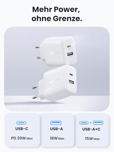 UGREEN USB C Ladegerät 20W, 2-Pack iPhone Schnellladegerät, 2 Ports