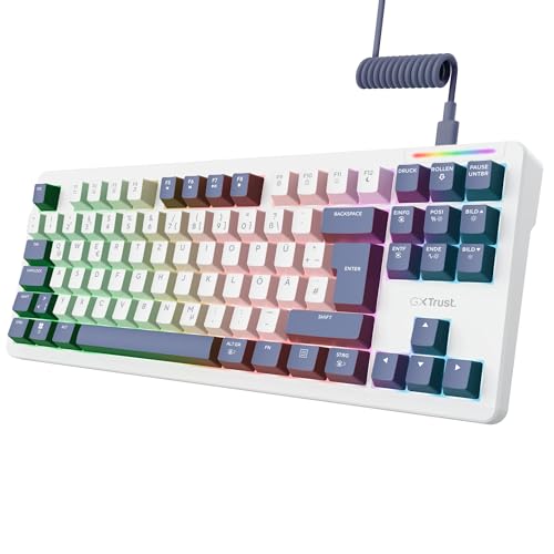 GXTrust Xyra Gasket TKL Mechanische Tastatur Deutsches Layout (QWERTZ) | Hot-Swap Creamy Gaming Tastatur 80%, USB Kabel, RGB Beleuchtung Programmierbar, 5-pin Leobog Linear 60M Schaltern, Weiß