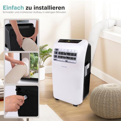 SereneLife Mobile Klimaanlage 3,5 kW 12000 BTU – Klimaanlage mit Heizfunktion | Für Zimmer bis 37 m² | Leise 42 dB Klimagerät mit Entfeuchter, Lüfter, Fernbedienung