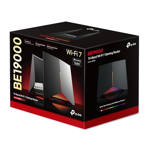 TP-Link Archer GE800 Gaming Router Tri-Band Wi-Fi 7, 2× 10 Gbps Anschlüsse, Dedizierter Gaming-Anschluss, Dediziertes Spiele-Panel, Exklusive Beschleunigung für Spiele, Spielorientiertes Design