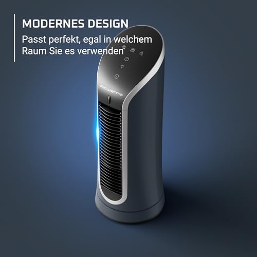 Rowenta Eole Compact Turmventilator, 35 dB(A), Luftstrom bis 5m VU6220 | 6 Geschwindigkeiten & 2 Modi, 8-Stunden-Timer, LED-Display, Oszillation, Einfache, intuitive Bedienung, Farbe: Schwarz/Weiß