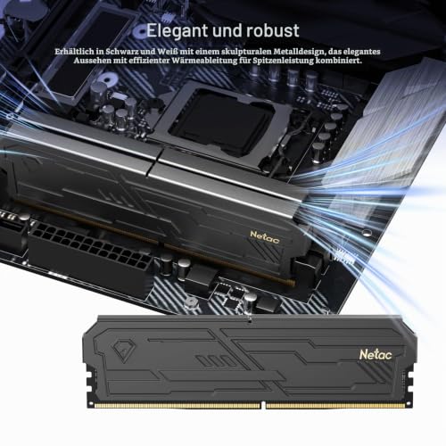 Netac DDR4 RAM 32GB Kit (2x16GB) 3200MHz DRAM 288-Pin UDIMM Desktop-Speicher CL16-20-20-40 1.35V Intel XMP 2.0 Computer-Speicher-Schwarz