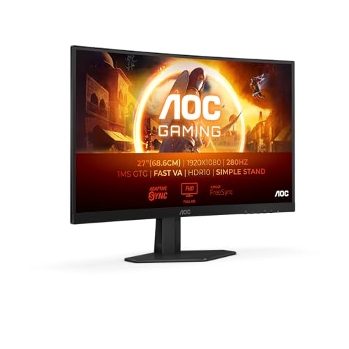 AOC C27G4ZXED 27 Zoll Curved, FHD Gaming Monitor, 280Hz, Fast VA Panel, 1ms GtG, HDR10, FreeSync Premium, (1920x1080 HDMI 2X 2.0 DP 1x 1.4) Schwarz