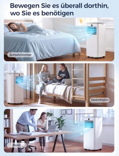 AIRFISH Mobile Klimaanlage 7000 BTU – Leise 4-in-1 Klimaanlage mit LED-Display, Fernbedienung & Rollen | Kühlen, Entfeuchten, Ventilator & Sleep-Modus | Fensterkit inklusive | Für Räume bis 20 m²