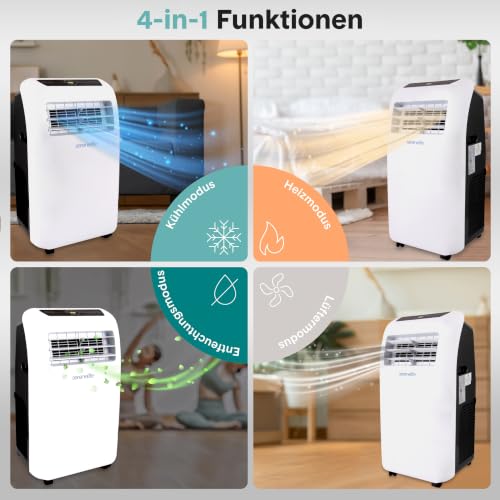 SereneLife Mobile Klimaanlage 3,5 kW 12000 BTU – Klimaanlage mit Heizfunktion | Für Zimmer bis 37 m² | Leise 42 dB Klimagerät mit Entfeuchter, Lüfter, Fernbedienung