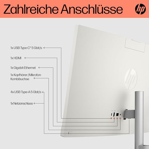 HP All-in-One-PC, 23,8" FHD-Touchscreen, AMD Ryzen 5 7520U, 16 GB DDR4 RAM, 512 GB SSD, AMD Radeon-Grafik, Windows 11 Home, QWERTZ, Weiß