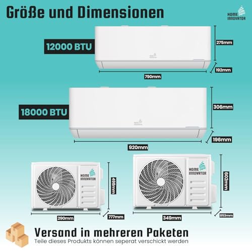 Homeinnovator 12000 BTU Split Klimaanlage und Heizung - Energieeffiziente 230V Mit Komplettem Installationssatz - Wandmontierte Inverter-Klimaanlage