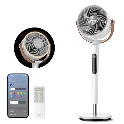 DREO 20dB leiser Smart Standventilatorr für Schlafzimmer mit RGB-LED, 150°+120° Oszillation, 30m Luftumwälzgebläse und 2209m³/h Luftvolume, 12 Geschwindigkeiten, 6 Modi, 94-107cm Höhe, WLAN & Alexa