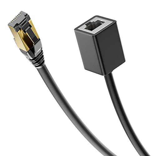 deleyCON 3,0m CAT8.1 RJ45 Verlängerung 40 GBit/s, S/FTP - Schwarz | Patchkabel Netzwerkkabel, 2000 MHz, Kupfer PiMF, 1x RJ45 Stecker, 1x RJ45 Buchse, für Ethernet LAN Gaming Streaming