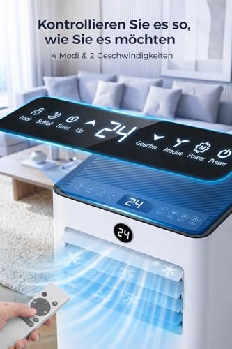 JUMMICO 7000 BTU Mobile Klimaanlage mit Abluftschlauch & Fensterkit | 4-in-1: Kühlen, Entfeuchten, Ventilator, Schlafmodus | Fernbedienung mit Timer | Für Räume bis 20 m²