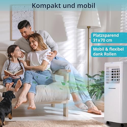 Könighaus Smarte Mobile Klimaanlage 7000 BTU für Räume bis 20m² - 4-in-1