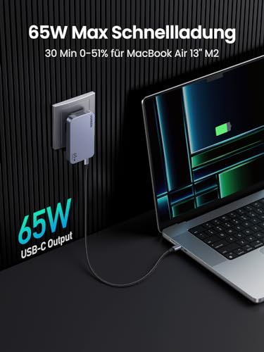 UGREEN Nexode Pro 65W Ladegerät Slim, mit EU/US/UK Stecker,3-Port Charger | Reiseladegerät Weltweit, Kompakt für unterwegs, kompatibel mit MacBook Pro/Air/Neo, iPad, iPhone 17, Galaxy S25 Ultra