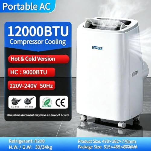 14000 BTU Klimaanlage mit Heizfunktion 2-in-1, Freistehendes mobiles Klimagerät mit Rollen - Kompaktes Klimagerät für Wohnzimmer & Büro, Weiß, Kühlung &, B+Hot & Cold 12000 BTU, B+Hot & Cold 12000 BTU