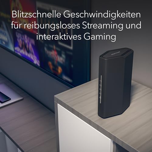 NETGEAR Nighthawk WiFi 7 WLAN Router RS100, Bis zu 135 m², 3,6 Gbit/s | Glasfaser Router, Zuverlässige Leistung, Einfache Einrichtung, 50 Geräte, 1× 2,5G + 4× Gigabit-Ports, Dual Band, BE3600