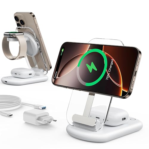 3 in 1 Mag Safe Ladestation für Apple Watch und iPhone & AirPods | faltbar iPhone Ladestation Kompatibel mit Mag Safe Ladegerät,für iPhone 18 pro/18 pro max/17e/Air-12,für Apple Watch,Airpods