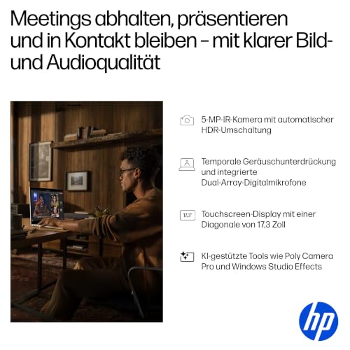 HP OmniBook 7, 17,3" FHD Touch, Intel Core Ultra 7, 16GB RAM, 1TB SSD | Copilot+ Laptop für Business, Kreativarbeit & Multitasking auf großem Display - inkl. Netzteil und Ladekabel, QWERTZ, Silber