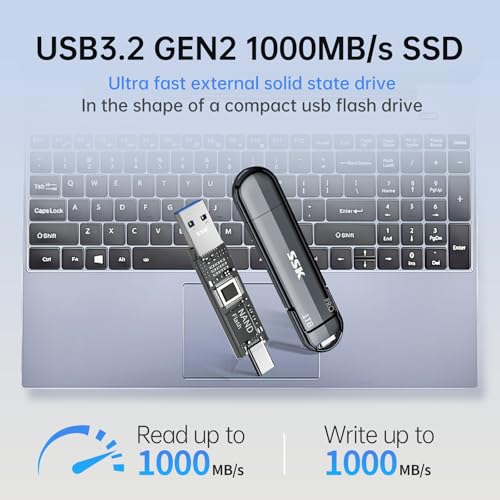 SSK Externe SSD mit 1 TB bis zu 1000 MB/s, Externe Solid-State-Laufwerke Typ C + USB A, SSD USB 3.2 Gen 2 für iPhone 15/PS4/Android-Telefon/Tablet/Windows/Mac