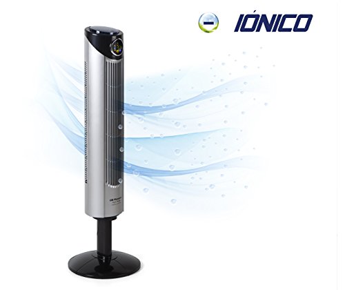 Orbegozo TWM 1015 - Ionischer Turmventilator, Fernbedienung, drei Ventilatormodi, digitales Display, Timer-Funktion, drei Geschwindigkeiten, leise, um 80 Grad drehbar, 45 W, Grau / Schwarz