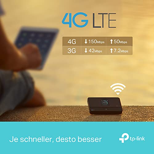 TP-Link M7350 Mobiler 4G LTE WLAN Router, bis 150 Mbit/s, Farb-LCD, 2000-mAh-Akku (bis zu 8 Std.), verbindet bis zu 10 Geräte, kompatibel mit Allen europäischen SIM-Karten