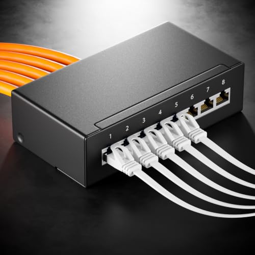 deleyCON 7,5m Flaches Cat7 Netzwerkkabel RJ45 10 Gbit/s LAN - Weiß | RJ45 Ethernet Patchkabel Verlegekabel flach, für Internet, Switch, Router, Modem und Patchpanel