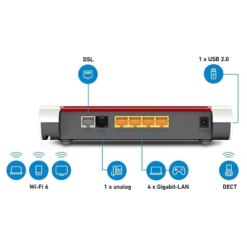 AVM Fritz!Box 7530 AX WI-FI 6 Router (DSL/VDSL,1.800 MBit/s (5GHz)&600 MBit/s (2,4 GHz),bis zu 300 MBit/s mit VDSL-Supervectoring 35b,WLAN Mesh, DECT-Basis, geeignet für Österreich