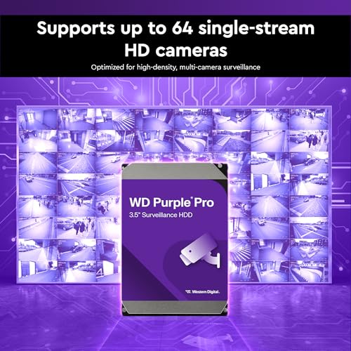 WD Purple Pro 22 TB Interne Festplatte 3,5 Zoll - OptiNAND, 550 TB/Jahr Workload-Rate, 512 MB Cache, 7.200 U/min, AllFrame KI-Technologie