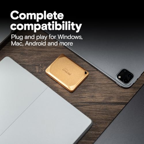 Crucial X10 Pro 4TB Externe SSD Festplatte, bis zu 2.100MB/s Lesen und 2.000MB/s Schreiben, Portable Solid State Drive, Wasser- und Staubgeschützt IP55, USB-C 3.2, Gold - CT4000X10PROSSD9D02