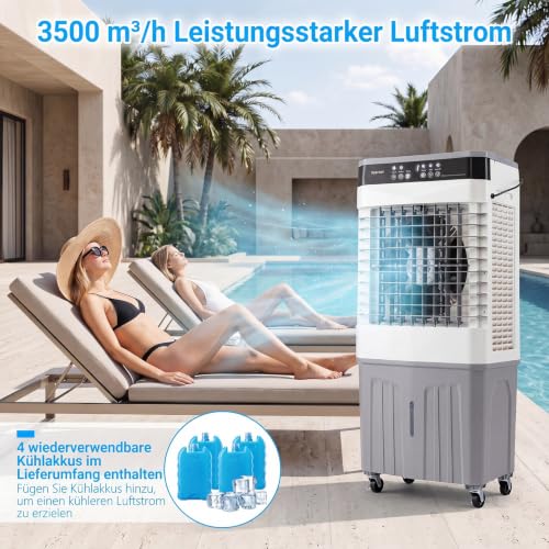 COSTWAY Luftkühler mit Wasserkühlung, mobile Klimaanlage ohne abluftschlauch leise, Kühlventilator mit Wassertank, 12H Timer, 2 Modus, Verdunstungskühler mit Rollen (49 x 31 x 109 cm)