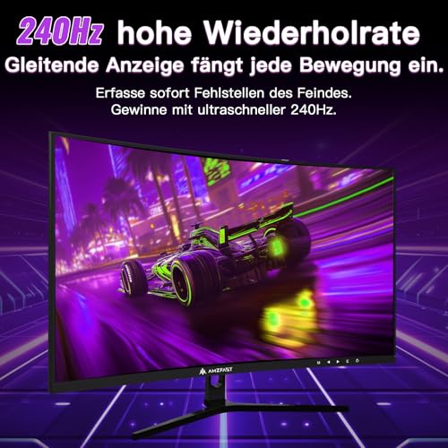 Amzfast Gaming Monitor 32 Zoll Curved 240Hz, 1920x1080, 1ms MPRT, 1500R, Adaptive-Sync, 90% DCI-P3, 120% sRGB, 300cd/m², HDMI 2.0 & DisplayPort 1.4 (AMZG32C3F)