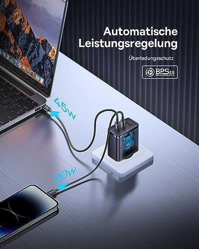 Baseus USB C Ladegerät 65W 3-Ports USB C Netzteil PD Ladegerät mit PPS, GaN Schnellladegerät kompatibel mit MacBook Pro/Air, iPad Pro, Steam Deck, iPhone 16-12 Serie, Galaxy S24 Ultra-S20, Pixel usw