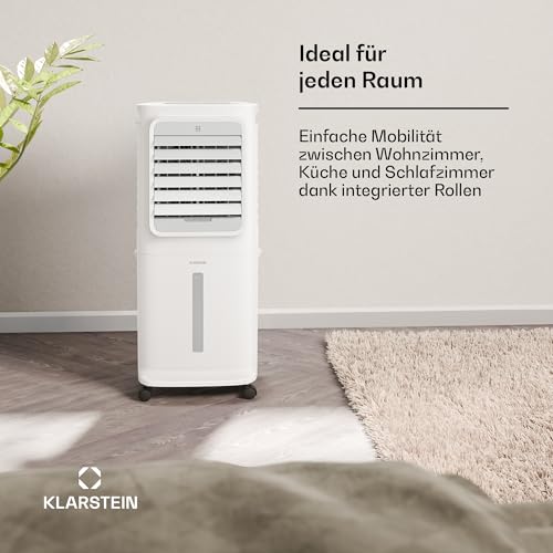 Klarstein Verdunstungskühler, 10L Wassertank, 340 m³/h, App & Fernbedienung, Timer, Nachtmodus, mobiler Luftkühler mit Wasserkühlung für Räume bis 30 m², Weiß
