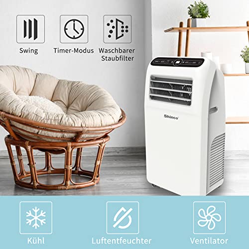 SHINCO Mobile Klimaanlage mit Abluftschlauch, 12000BTU, 3,5kw, Kühlen&Ventilieren&Entfeuchten, Mobiles Klimagerät mit Fenstermontage-Kit, 24-Stunden-Timer, für Räume von etwa 90m³, Weiß