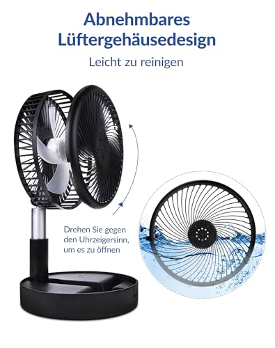 Primevolve 7.7" Ventilator Faltbarer mit Fernbedienung, 7200mAh Akku USB Standventilator Fan Tragbarer für Outdoor Reise Camping, Tischventilator Leise für Schlafzimmer Büro- Schwarz