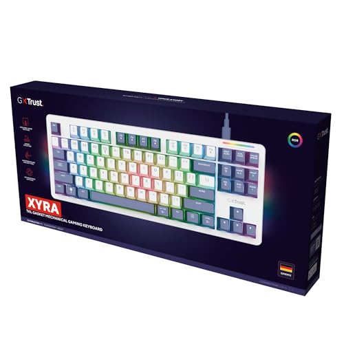 GXTrust Xyra Gasket TKL Mechanische Tastatur Deutsches Layout (QWERTZ) | Hot-Swap Creamy Gaming Tastatur 80%, USB Kabel, RGB Beleuchtung Programmierbar, 5-pin Leobog Linear 60M Schaltern, Weiß