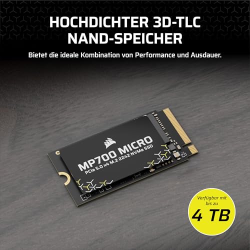 CORSAIR MP700 MICRO 2TB PCIe 5.0 NVMe M.2 2242 SSD – Schwarz | Bis zu 10.000 MB/s Lesen, 8.500 MB/s Schreiben, Gen5 Geschwindigkeit für Laptops & Mini-PCs