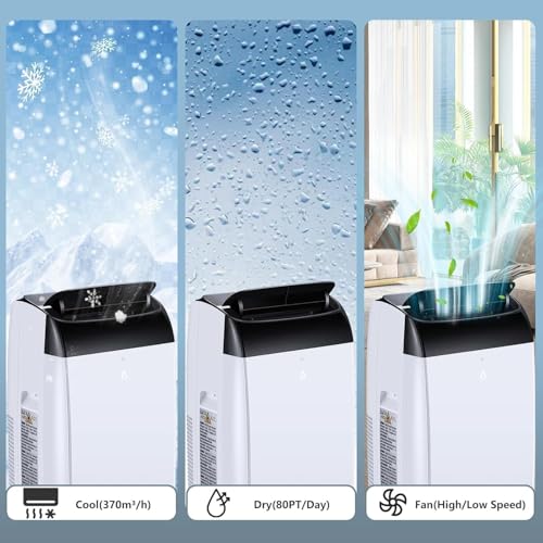 Leises 4-in-1 Mobiles Klimagerät 10000 BTU | Kühlen/Ventilieren/Entfeuchten/Follow-Me | Für Räume Bis 43–51㎡ Abluftschlauch+Digitaldisplay+Fernbedienung+24h-Timer (Schwarz, 10000 BTU)