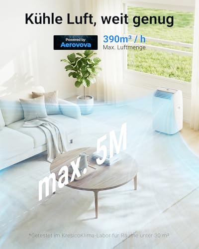 KresicoKlima Mobile Klimaanlage 12000 BTU, Klimaanlage mobil mit Abluftschlauch, Mobiles Klimagerät mit Abluftschlauch für Räume bis zu 43m²/120m³, Klimagerät mit Timer, R290, weiß