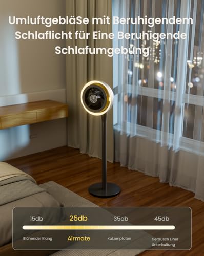 AIRMATE Leise Ventilator mit Licht, Extra großes Luftvolumen Umwälzlüfter, 3 Modi 16 Geschwindigkeitsstufen, 120°+90° Oszillierend, Standventilator mit Fernbedienung, Timer und einstellbaren Höhen