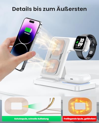 DUMTERR 3 in 1 Apple Ladestation für Apple Watch und iPhone iPod, iPhone Ladestation für iPhone 17 16 15 14 13 Pro Max, Wireless Charger für iWatch/AirPods - Faltbare & Tragbare Kabelloses Ladegerät