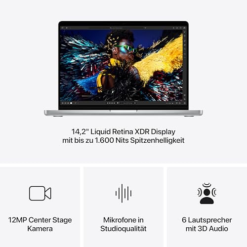 Apple 2024 MacBook Pro Laptop mit M4 Pro Chip mit 12-Core CPU und 16-Core GPU: 14,2" Liquid Retina XDR Display, 24 GB gemeinsamer Arbeitsspeicher, 512 GB SSD Speicher; Silber