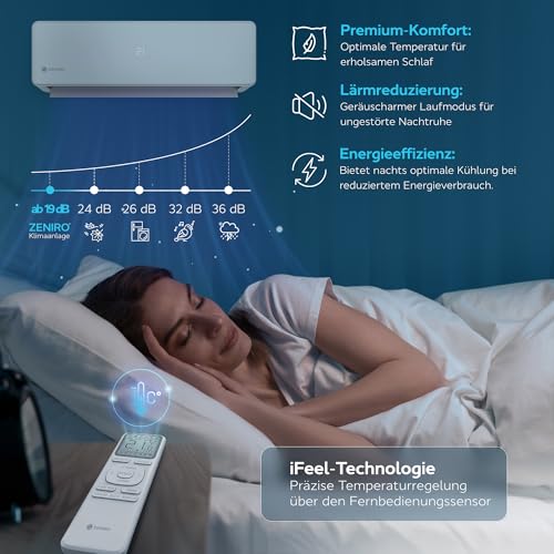 ZENIRO Klimaanlage Split Set - Reine Luft mit Ionisator - WiFi/App-Funktion Klimagerät Kühlen A++/Heizen A+ 3,2kW 12000 BTU Sehr Leise - Fernbedienung, Timerfunktion - Montagematerial
