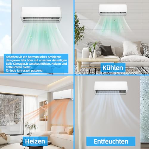 BE COOL Premium Split-Klimagerät 18.000 BTU mit Quick Connect - Kühlen: 5100 Watt/Heizen: 5100 Watt, EEK A++ / A+, max. 160 m³, 4m Quick Connector, WiFi, Fernbedienung - weiß