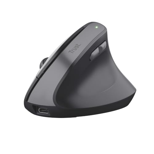 Trust Yuno Wiederaufladbare Vertikale Maus, Kabellose Ergonomische Maus | Vorbeugung Gegen Mausarm/Tennisarm (RSI Syndrom) für Rechtshänder, 2.4GHz, 800-2400 DPI, PC Mac
