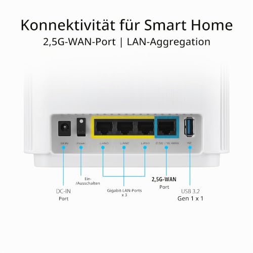 ASUS ZenWiFi XT9 AX7800 2er Set Weiß kombinierbarer Router (Tethering als 4G und 5G Router-Ersatz, Whole-Home Tri-Band AI Mesh WiFi 6 Router System, 2.5G Port, Abdeckung von bis zu 530qm / 6+ Räumen)