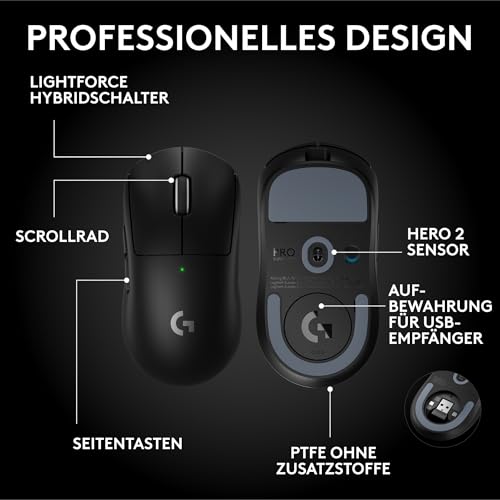 Logitech G PRO X SUPERLIGHT 2 SE kabellose Gaming-Maus | 60g Pro-Grade-Maus, 5 programmierbare Tasten, 44K-DPI-Sensor, 8.000 Hz Signalrate, USB-C-Ladefunktion, PC/Mac - Schwarz