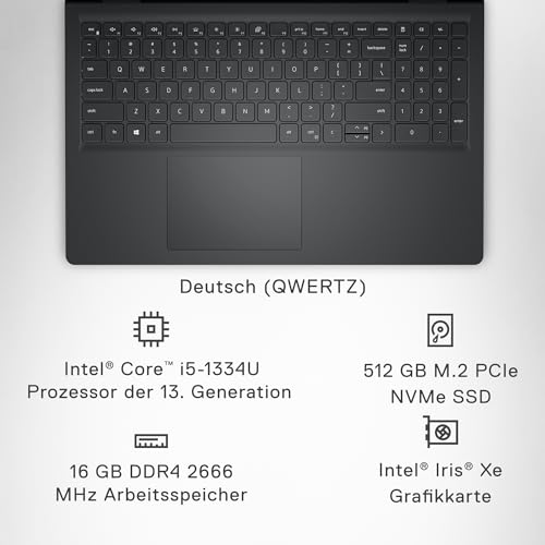 Dell Inspiron 15 3530 Laptop, 15.6 inch FHD (1920 x 1080) Display, 13th Generation Intel Core i5-1334U, Intel Iris Xe Graphics, 16GB RAM, 512GB, Windows 11 Home, Black