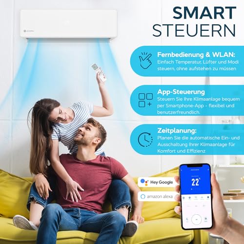 ZENIRO Klimaanlage Split Set - Reine Luft mit Ionisator - WiFi/App-Funktion Klimagerät Kühlen A++/Heizen A+ 3,2kW 12000 BTU Sehr Leise - Fernbedienung, Timerfunktion - Montagematerial