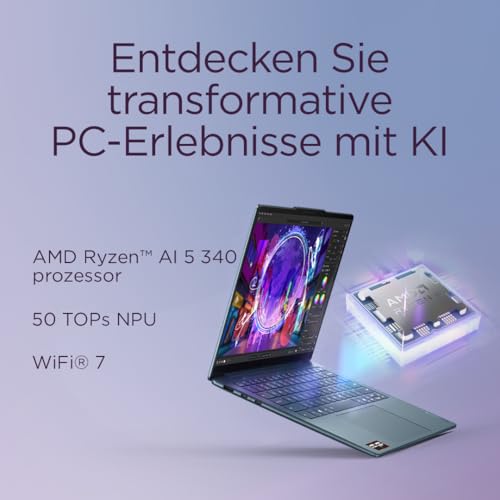 Lenovo Yoga Slim 7 Laptop | Copilot+ PC | 14" 2.8K WUXGA OLED Display | AMD Ryzen AI 5 340 | 16GB RAM | 512GB SSD | AMD Radeon Grafik | Win11 | QWERTZ | Tidal Teal | 3 Monate Premium Care