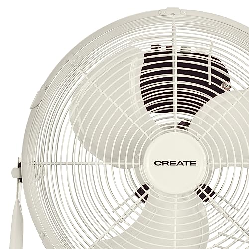 CREATE / AIR FLOOR RETRO/Industrieller Bodenventilator/Cremeweißer Ventilator, 12 Zoll, starker Luftstrom, 3 Geschwindigkeiten, leise, leicht, rutschfeste Standfüße.